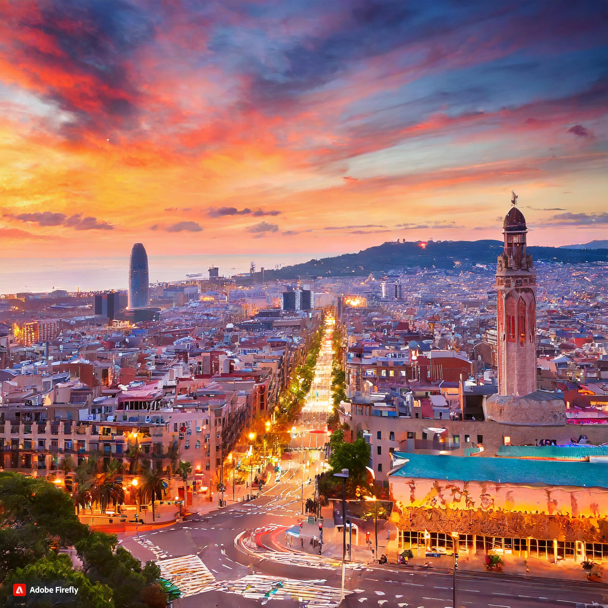 Sunset view of Barcelona